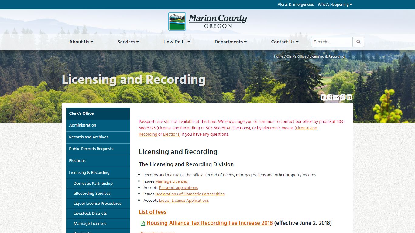 Licensing and Recording - Marion County, Oregon